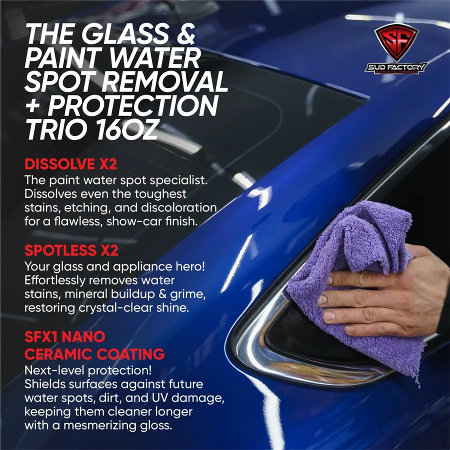 Glass and paint water spot removal plus protection trio