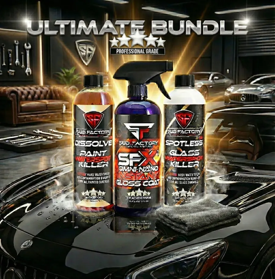 Sud Factory Ultimate Bundle bottles on a dark car