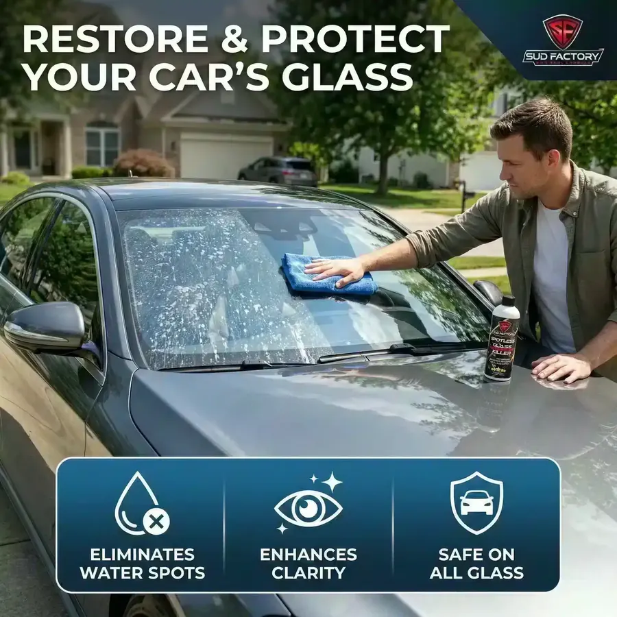 Spotless X2 restores car glass: removes water stains, improves clarity, safe on all glass