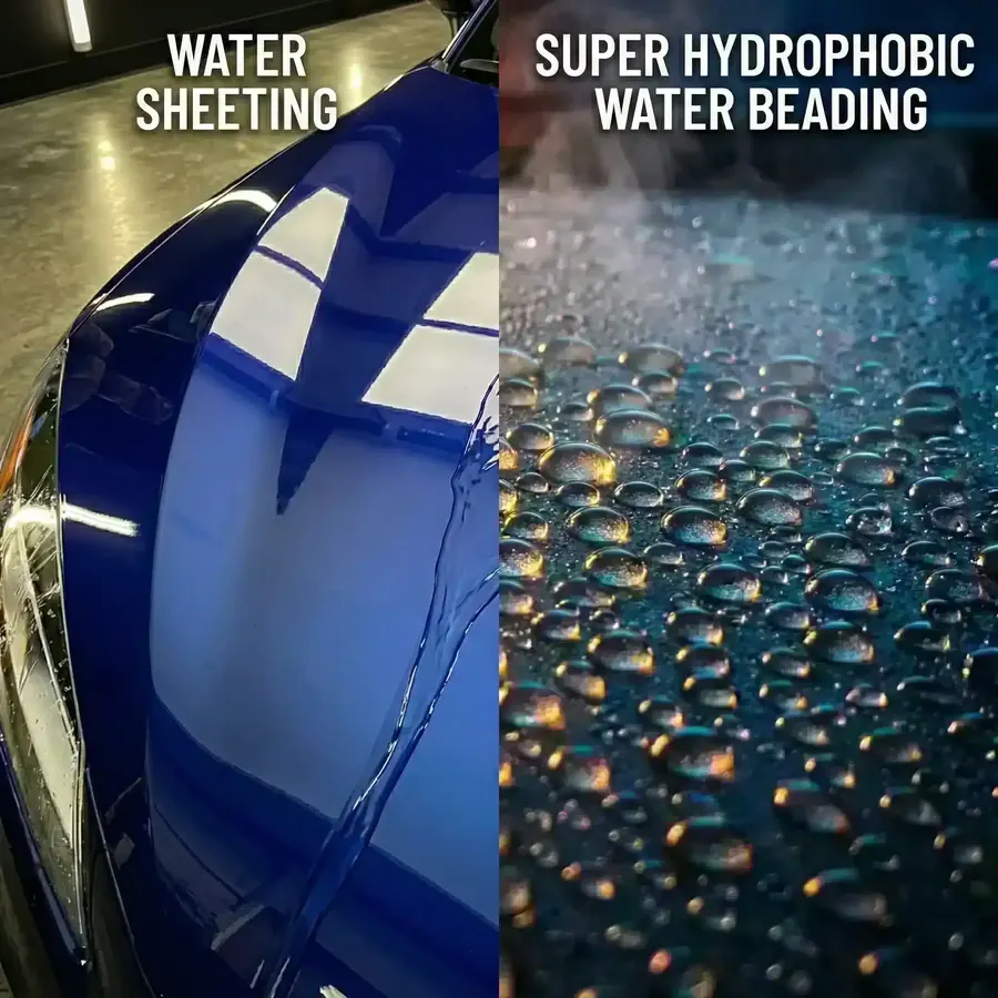 Water sheeting and hydrophobic water beading after SFX1
