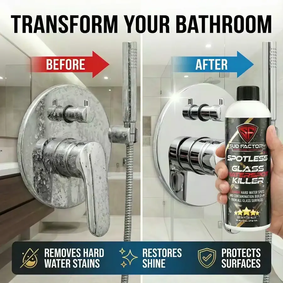 Bathroom shower fixture before and after Spotless X2