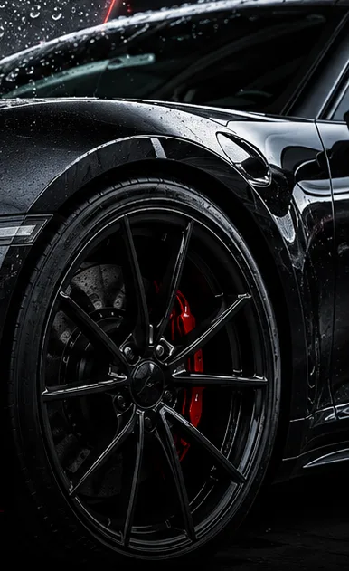 Water beading on glossy black paint