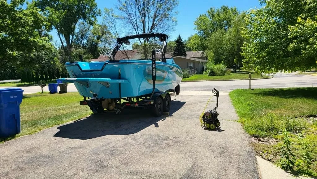 Customer's boat on a trailer