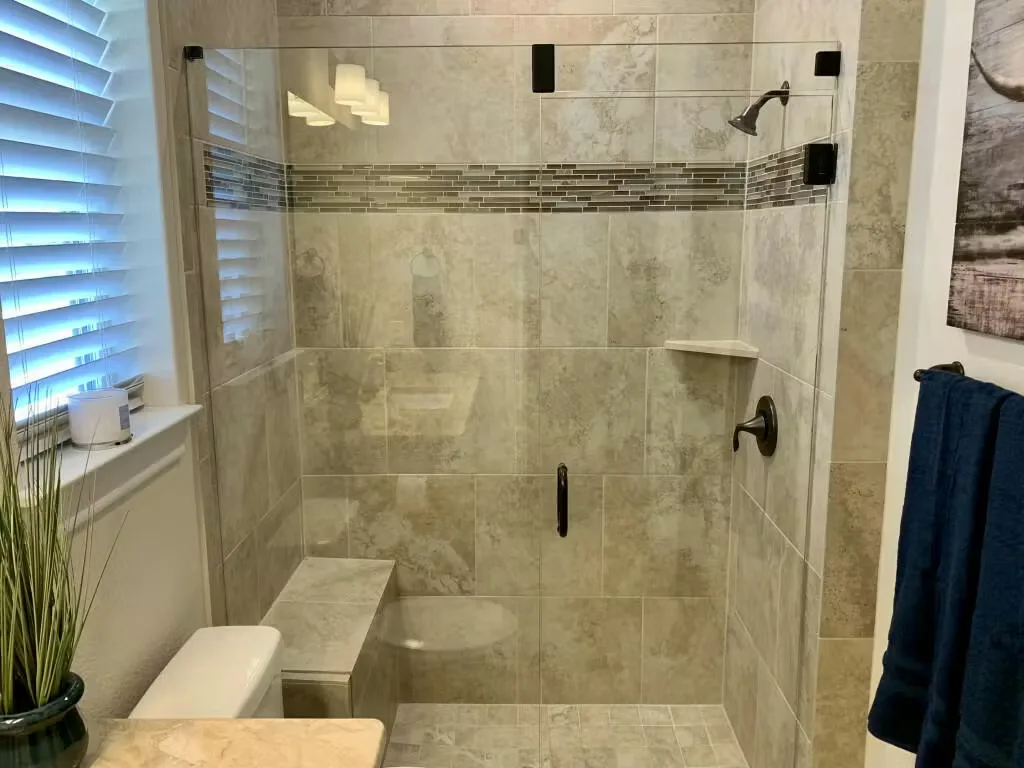 Clear frameless glass shower