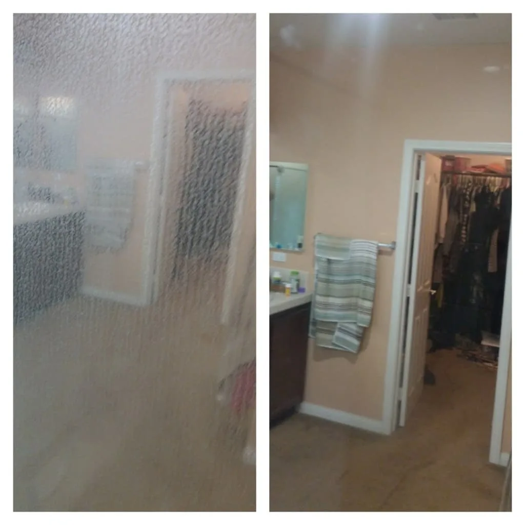 Customer shower glass before and after